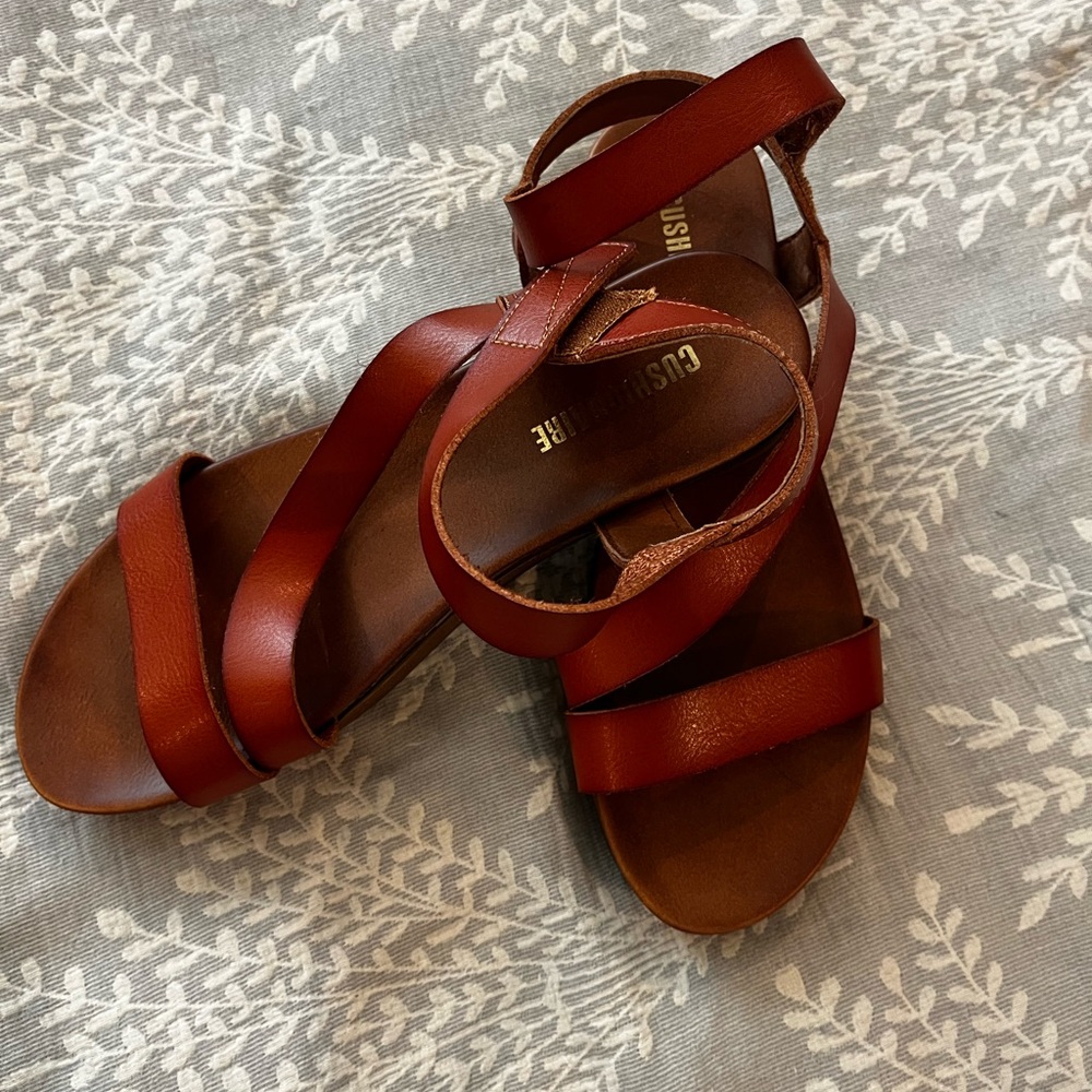 Brown Sandals with Wide Straps and Ankle Buckle